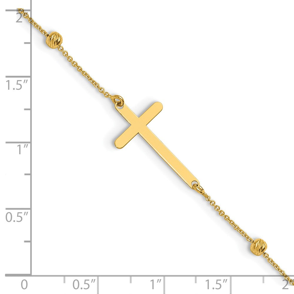Polished/Diamond-cut Cross and Beads Plus 1in ext. Anklet