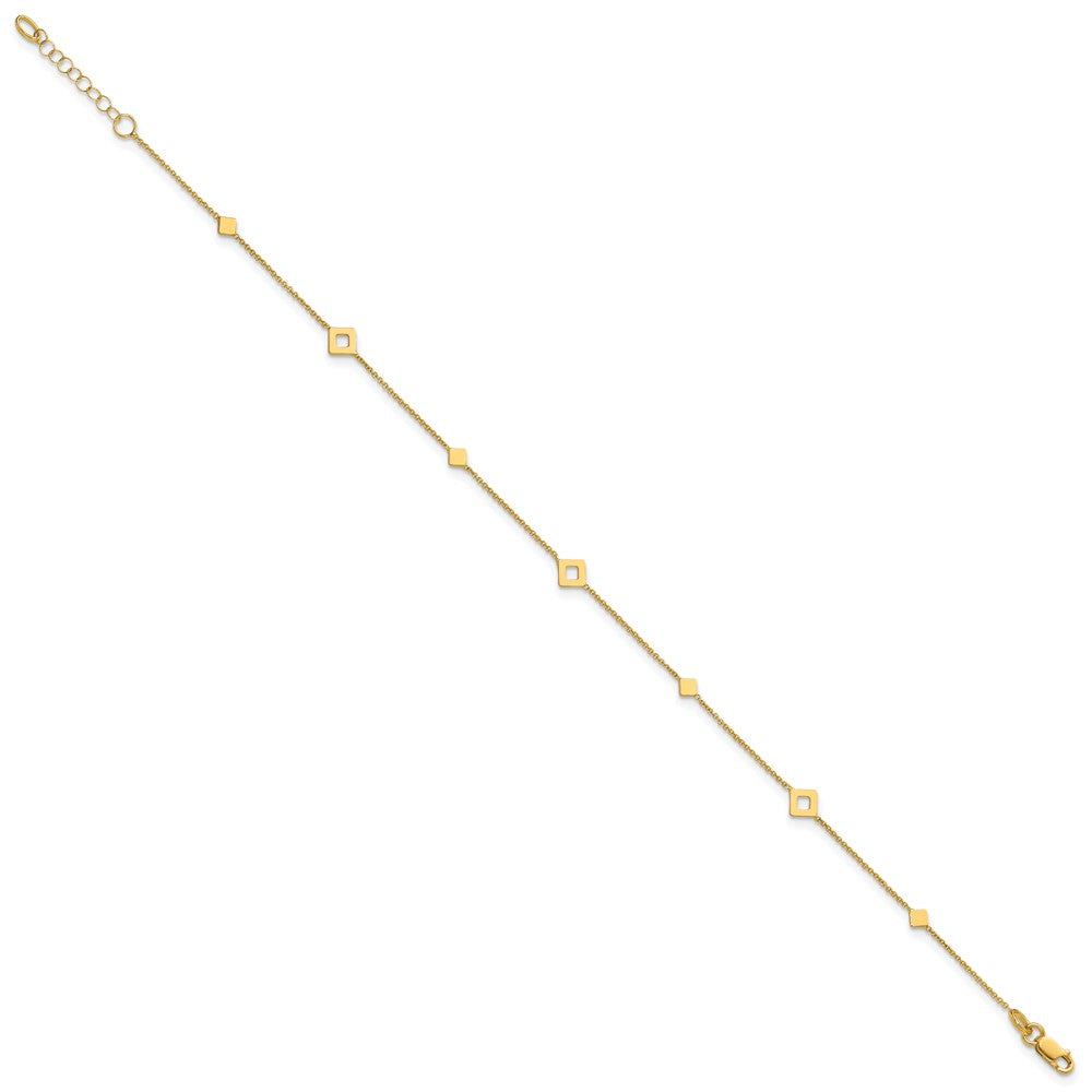 Polished Diamond-shaped Station Plus 1in ext. Anklet