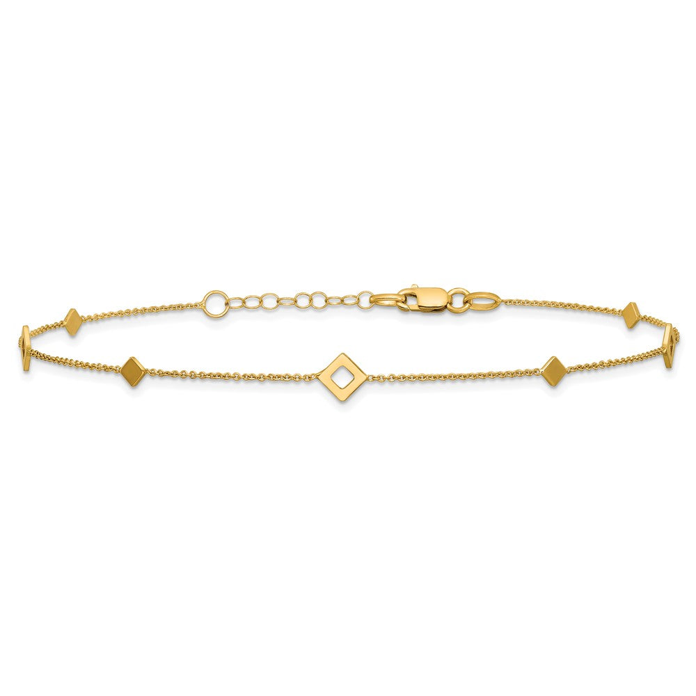 Polished Diamond-shaped Station Plus 1in ext. Anklet