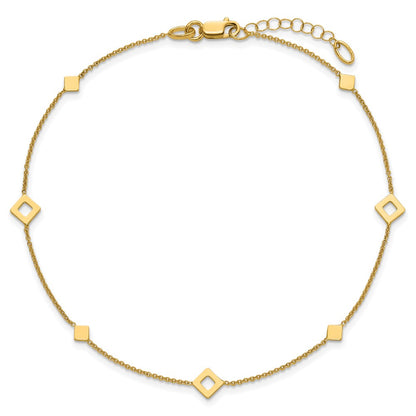Polished Diamond-shaped Station Plus 1in ext. Anklet