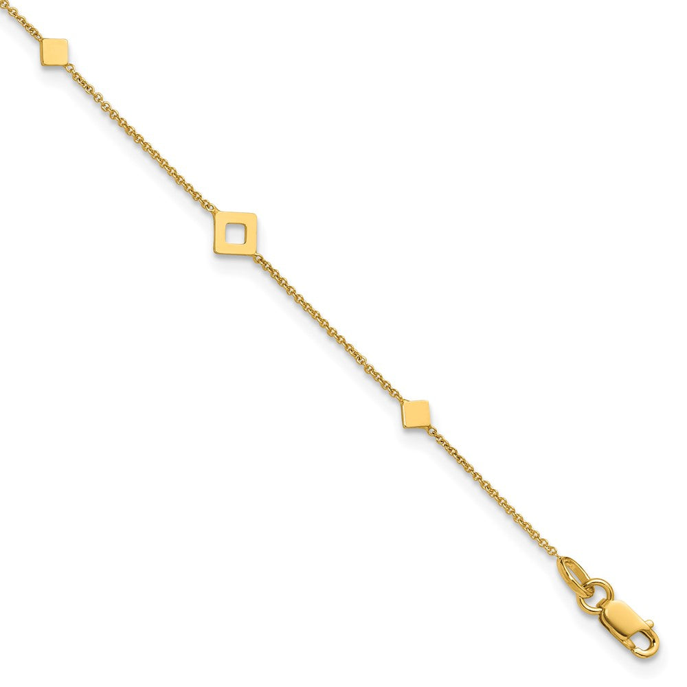 Polished Diamond-shaped Station Plus 1in ext. Anklet
