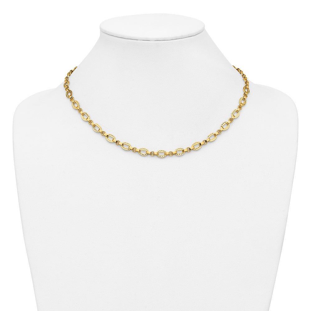 Polished and Diamond-cut Fancy Link w/.5in Ext. Necklace
