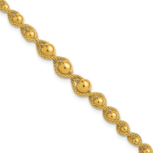 Polished and Diamond-cut Twisted Beaded Bracelet 7.5"