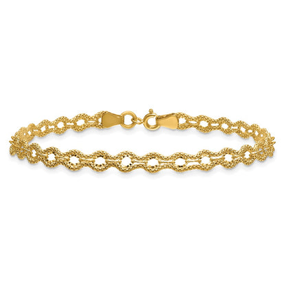 Polished and D/C and Textured Fancy Bracelet 7.5"