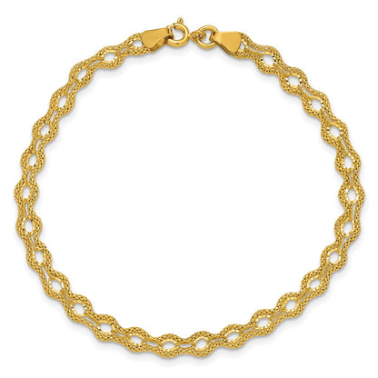 Polished and D/C and Textured Fancy Bracelet 7.5"