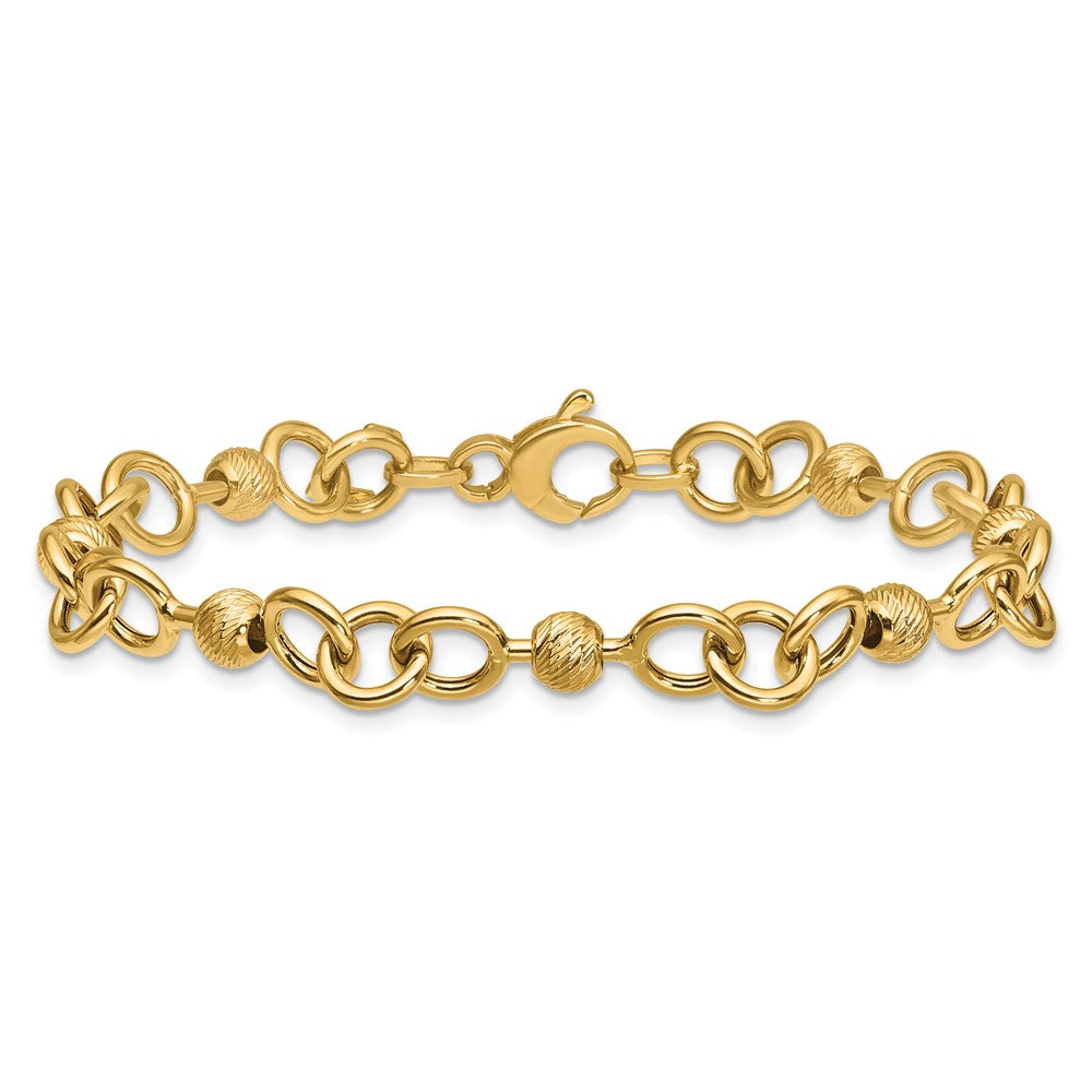 Polished and Circles with D/C Beads Fancy Bracelet 7.5"