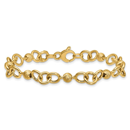 Polished and Circles with D/C Beads Fancy Bracelet 7.5"