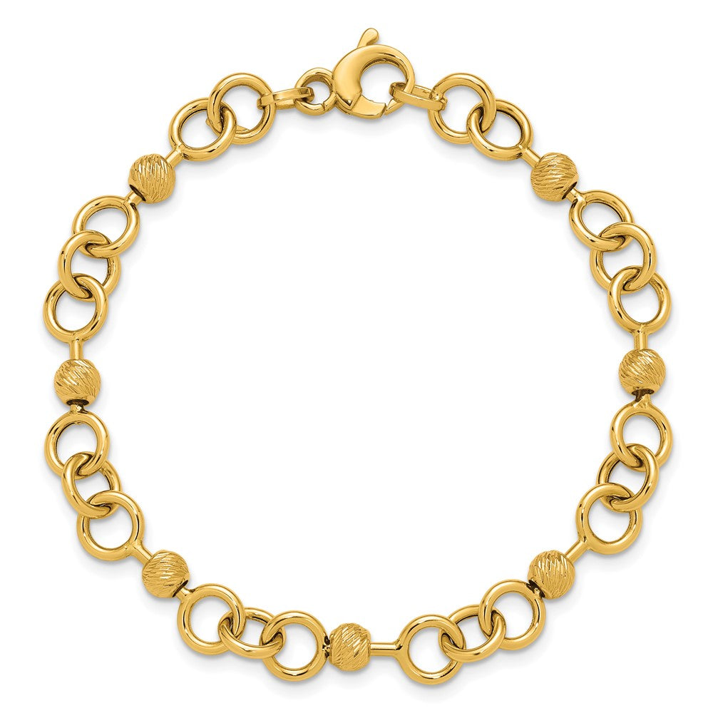Polished and Circles with D/C Beads Fancy Bracelet 7.5"