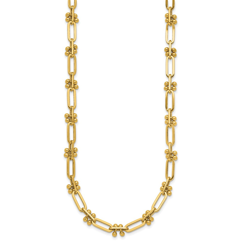 Polished Paperclip and Beaded Fancy Necklace 18"