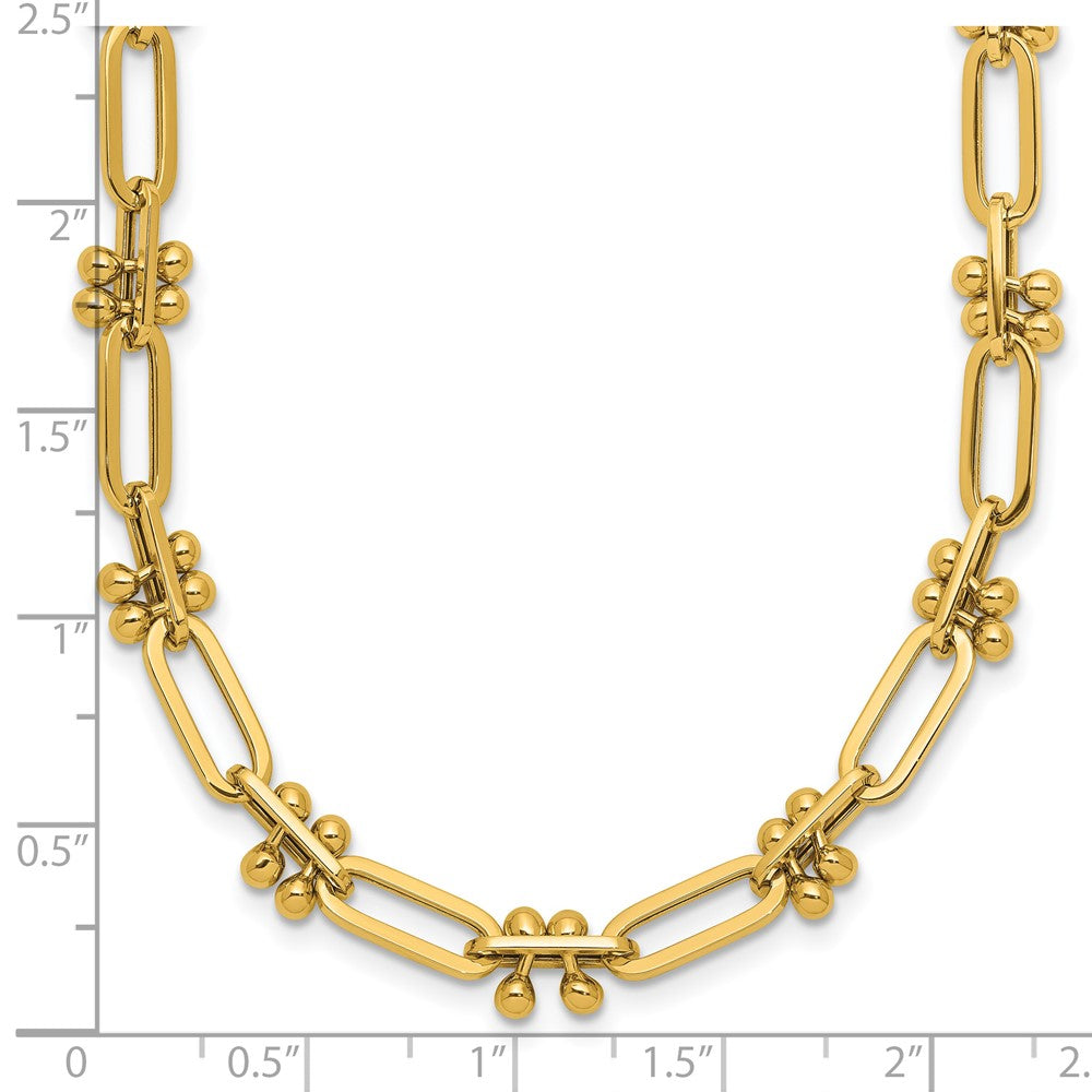 Polished Paperclip and Beaded Fancy Necklace 18"