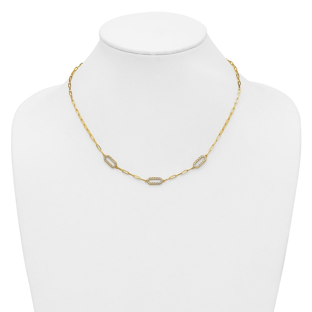 Polished and Dia-cut Paperclip Fancy Necklace 18"