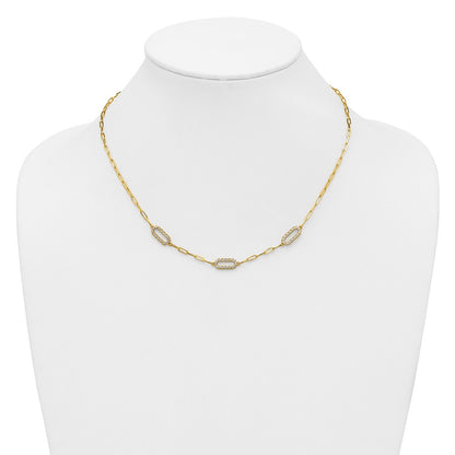 Polished and Dia-cut Paperclip Fancy Necklace 18"