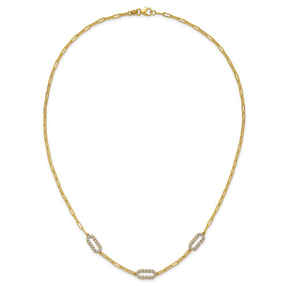Polished and Dia-cut Paperclip Fancy Necklace 18"