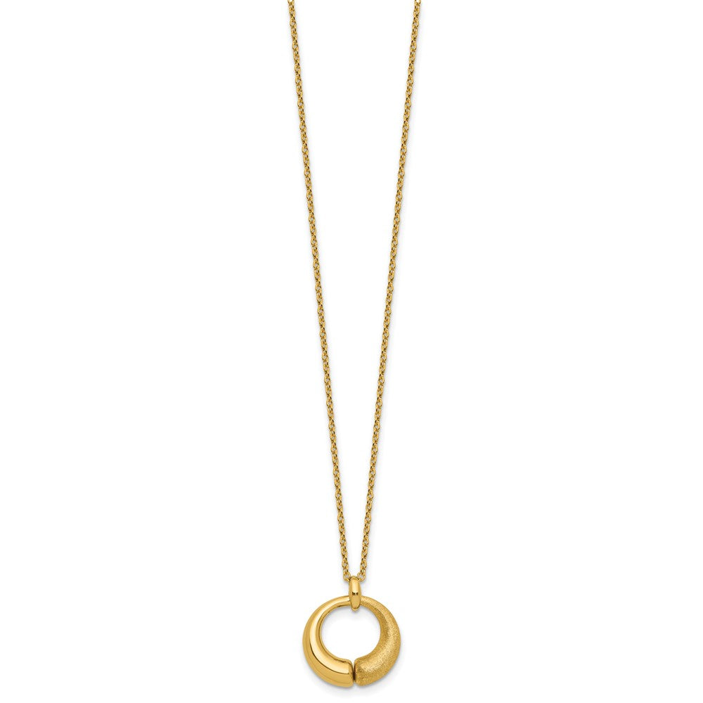 Polished and Brushed Circle Pendant w/2in Ext. Necklace