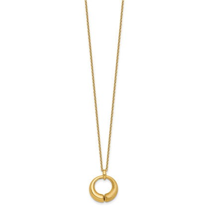 Polished and Brushed Circle Pendant w/2in Ext. Necklace