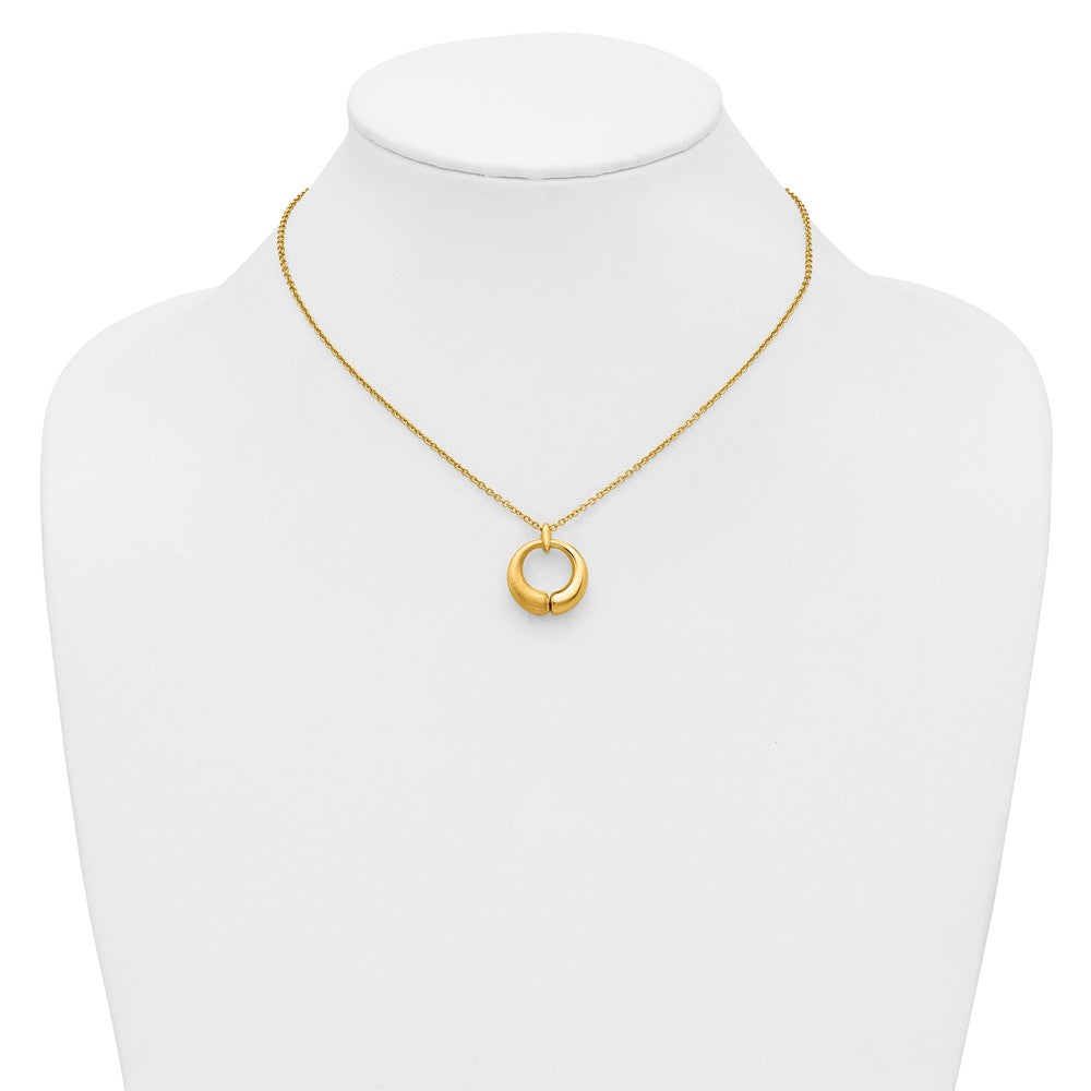 Polished and Brushed Circle Pendant w/2in Ext. Necklace