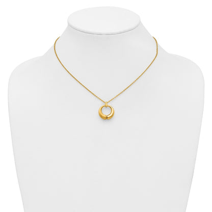 Polished and Brushed Circle Pendant w/2in Ext. Necklace