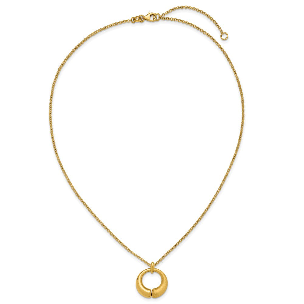 Polished and Brushed Circle Pendant w/2in Ext. Necklace