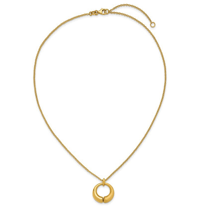 Polished and Brushed Circle Pendant w/2in Ext. Necklace