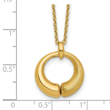 Polished and Brushed Circle Pendant w/2in Ext. Necklace