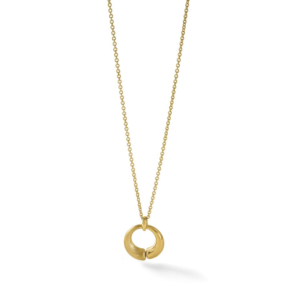Polished and Brushed Circle Pendant w/2in Ext. Necklace