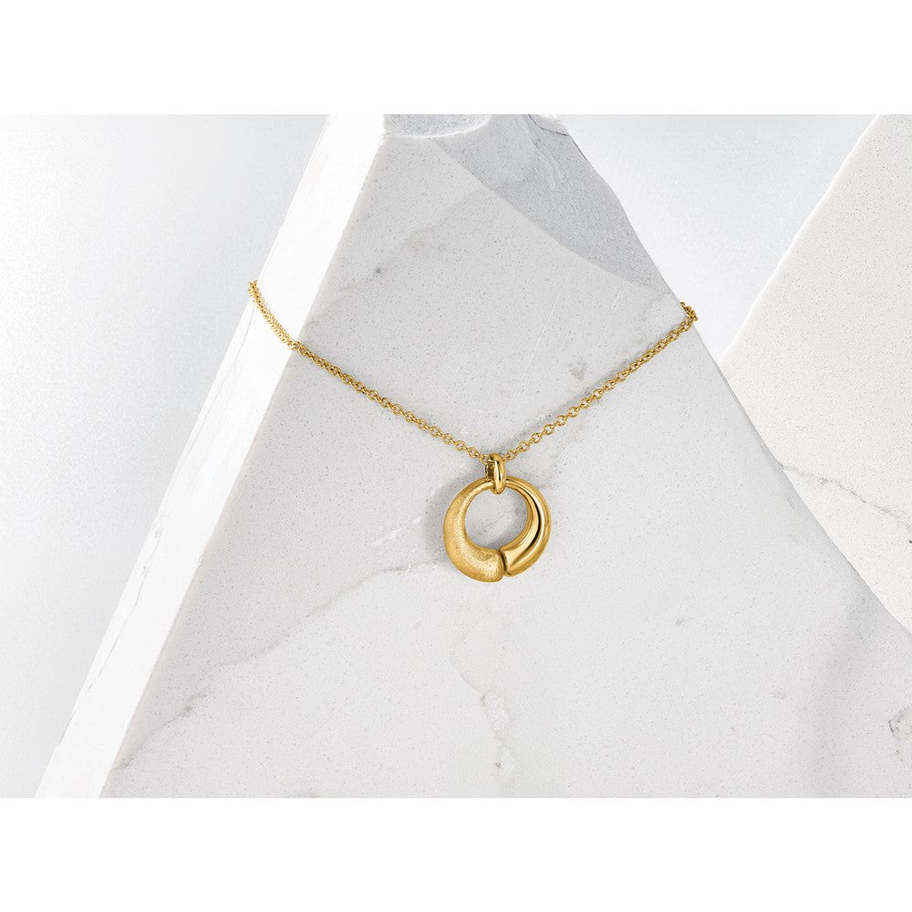 Polished and Brushed Circle Pendant w/2in Ext. Necklace