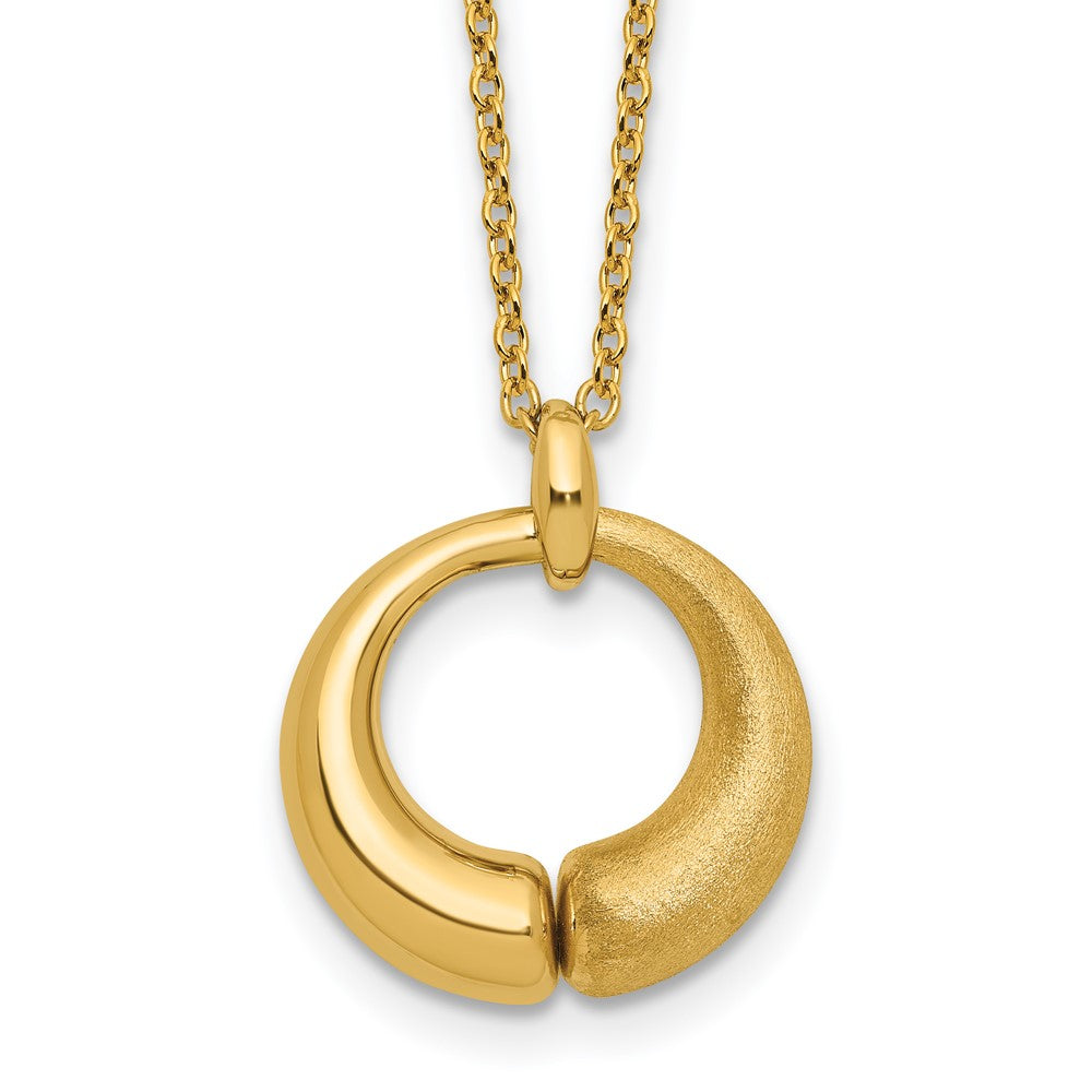 Polished and Brushed Circle Pendant w/2in Ext. Necklace