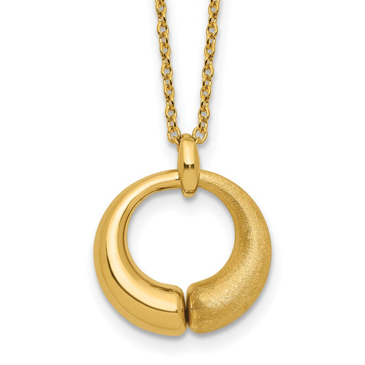 Polished and Brushed Circle Pendant w/2in Ext. Necklace