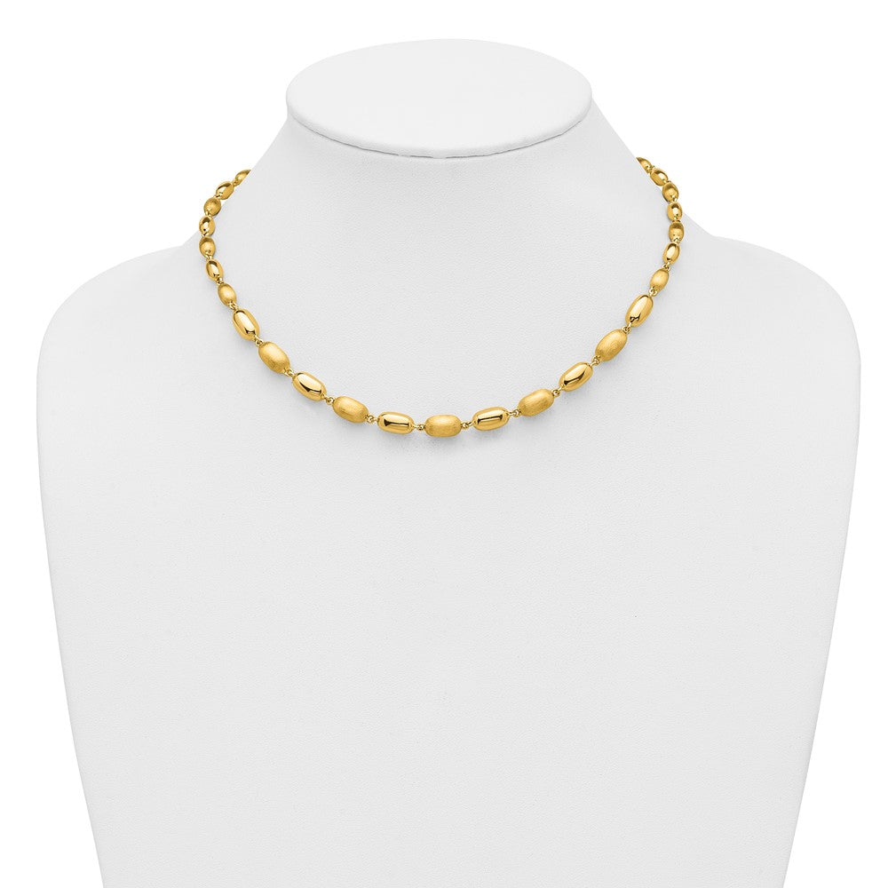 Polished and Brushed Oval Beaded Link Necklace 17"