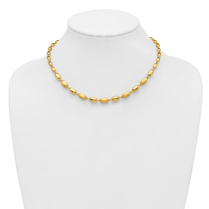 Polished and Brushed Oval Beaded Link Necklace 17"