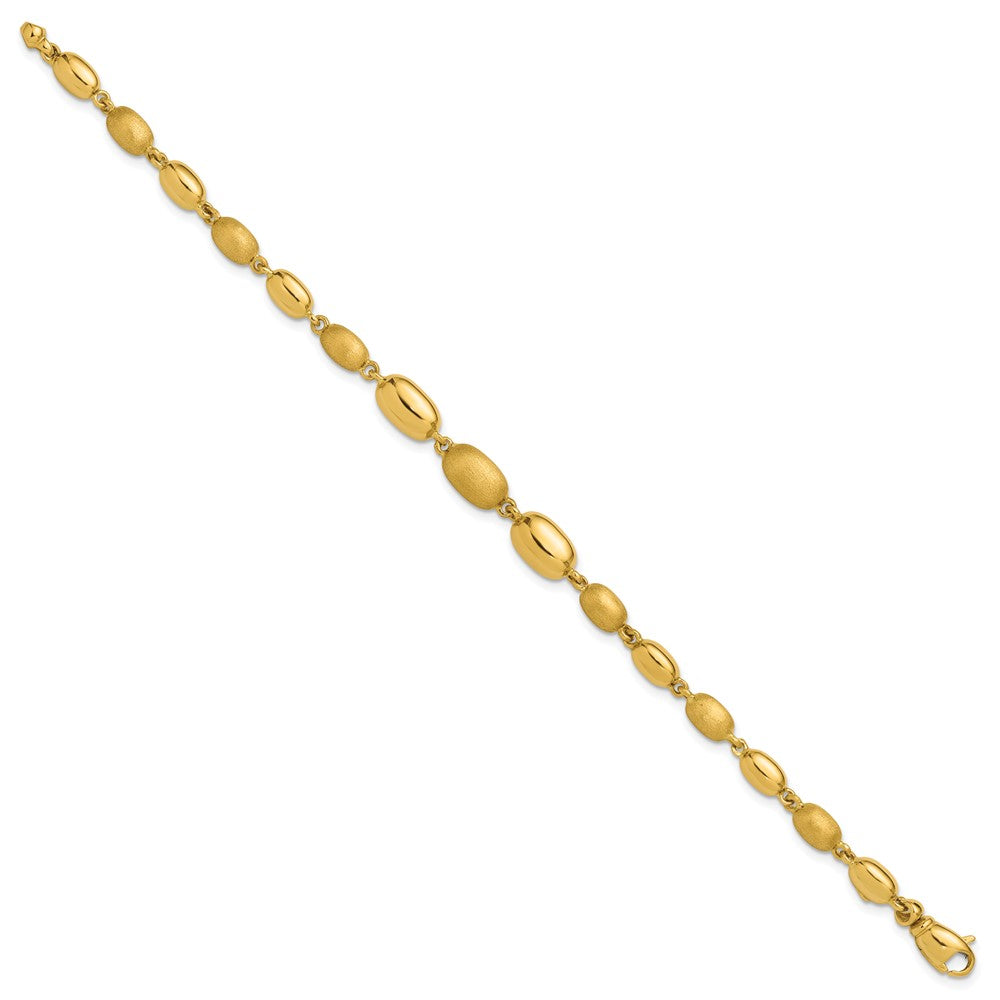Polished and Brushed Oval Beaded Link Bracelet 7.5"