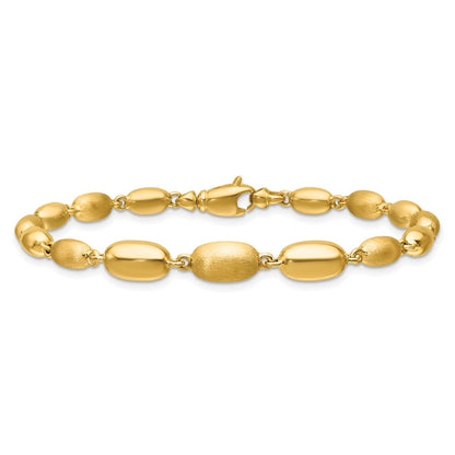 Polished and Brushed Oval Beaded Link Bracelet 7.5"