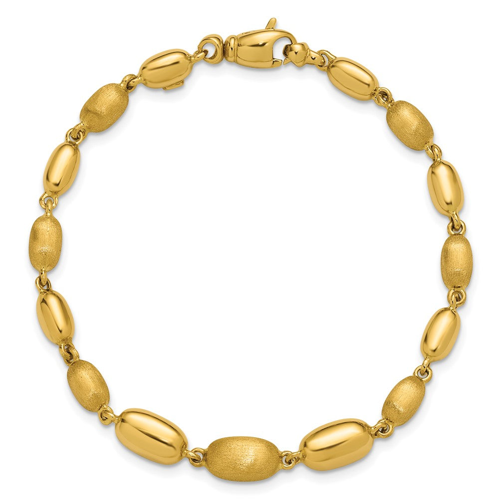 Polished and Brushed Oval Beaded Link Bracelet 7.5"