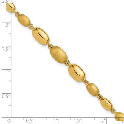 Polished and Brushed Oval Beaded Link Bracelet 7.5"