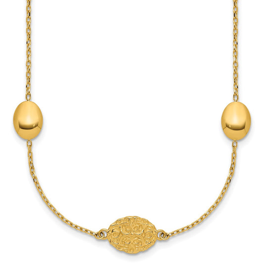 Polished Oval Textured w/.2in Ext. Fancy Necklace