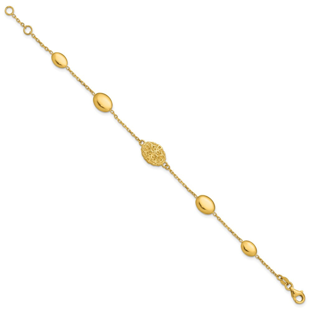 Polished Oval Textured w/.5in Ext. Fancy Bracelet
