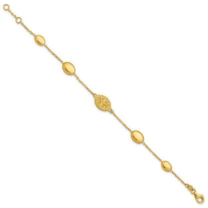 Polished Oval Textured w/.5in Ext. Fancy Bracelet