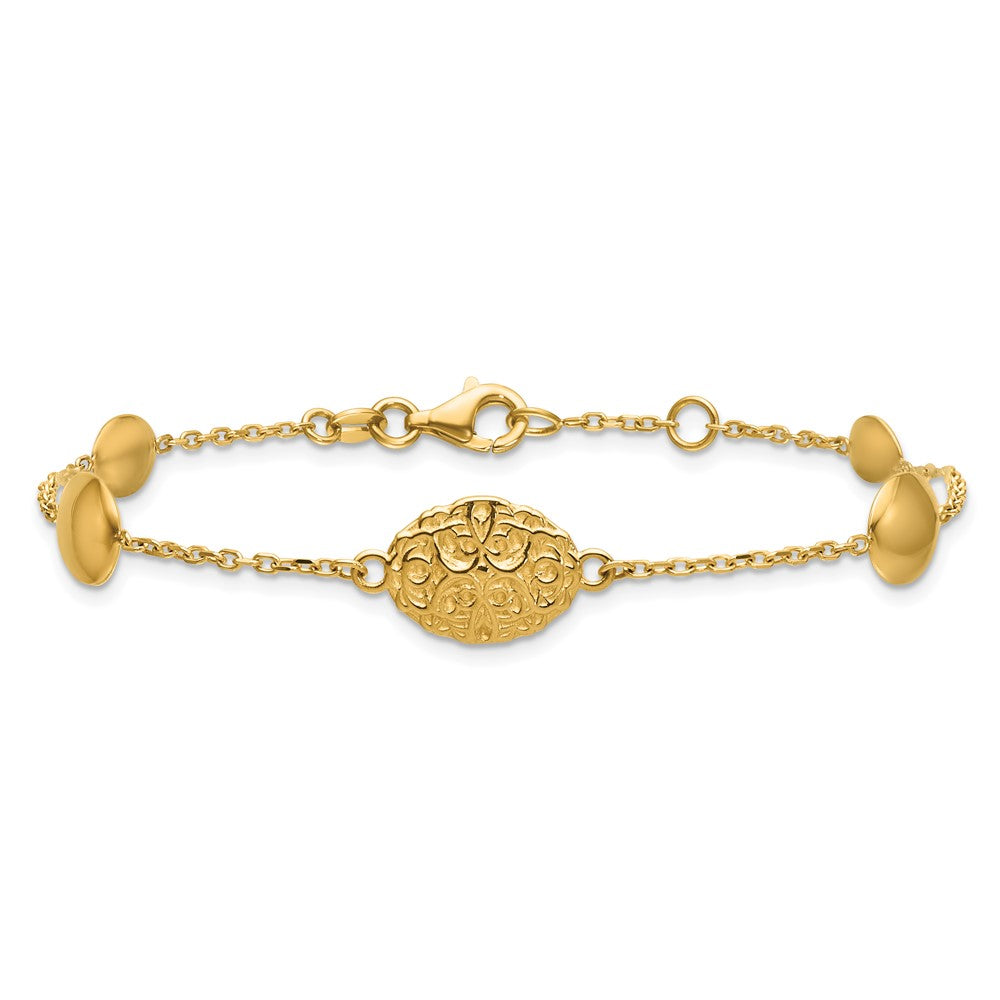 Polished Oval Textured w/.5in Ext. Fancy Bracelet