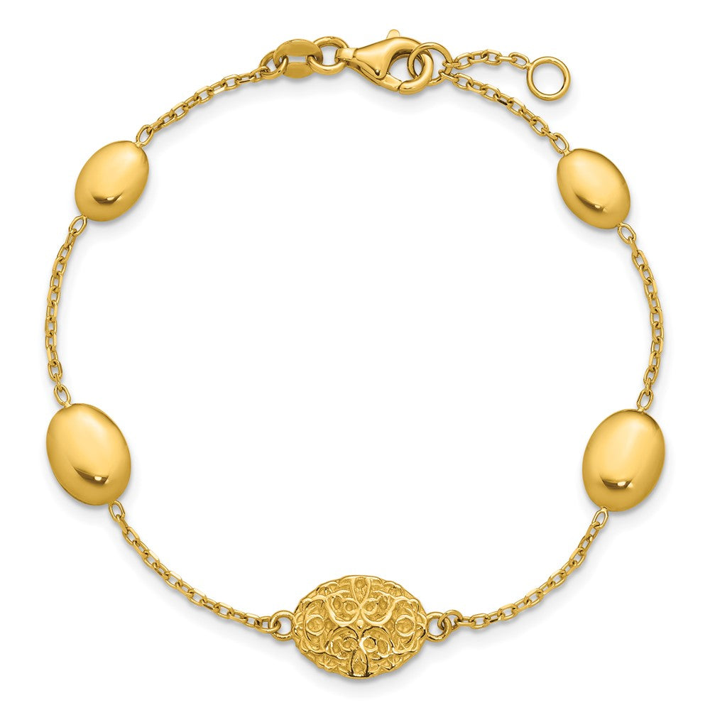 Polished Oval Textured w/.5in Ext. Fancy Bracelet