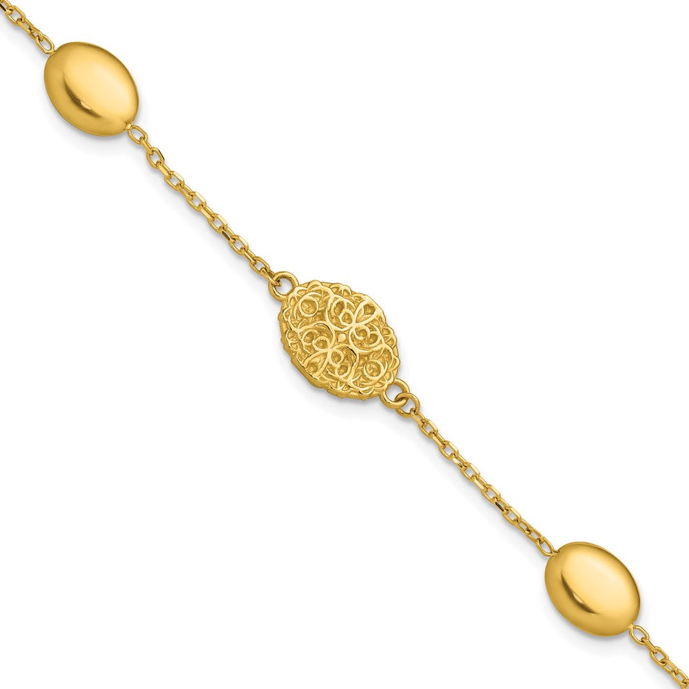 Polished Oval Textured w/.5in Ext. Fancy Bracelet