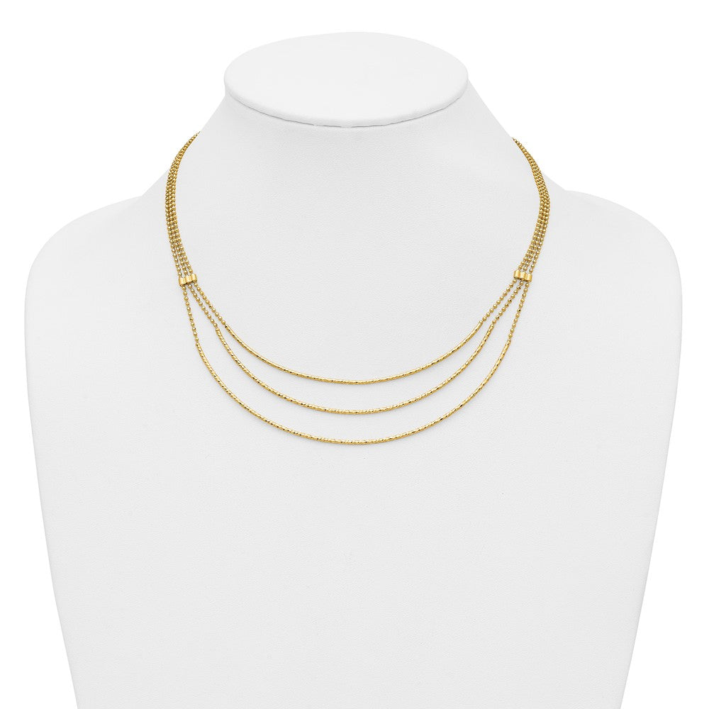 Polished and Diamond-cut 3-strand Bar Necklace 16.5"