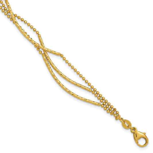 Polished and Diamond-cut 3-strand Bar Bracelet 7.5"