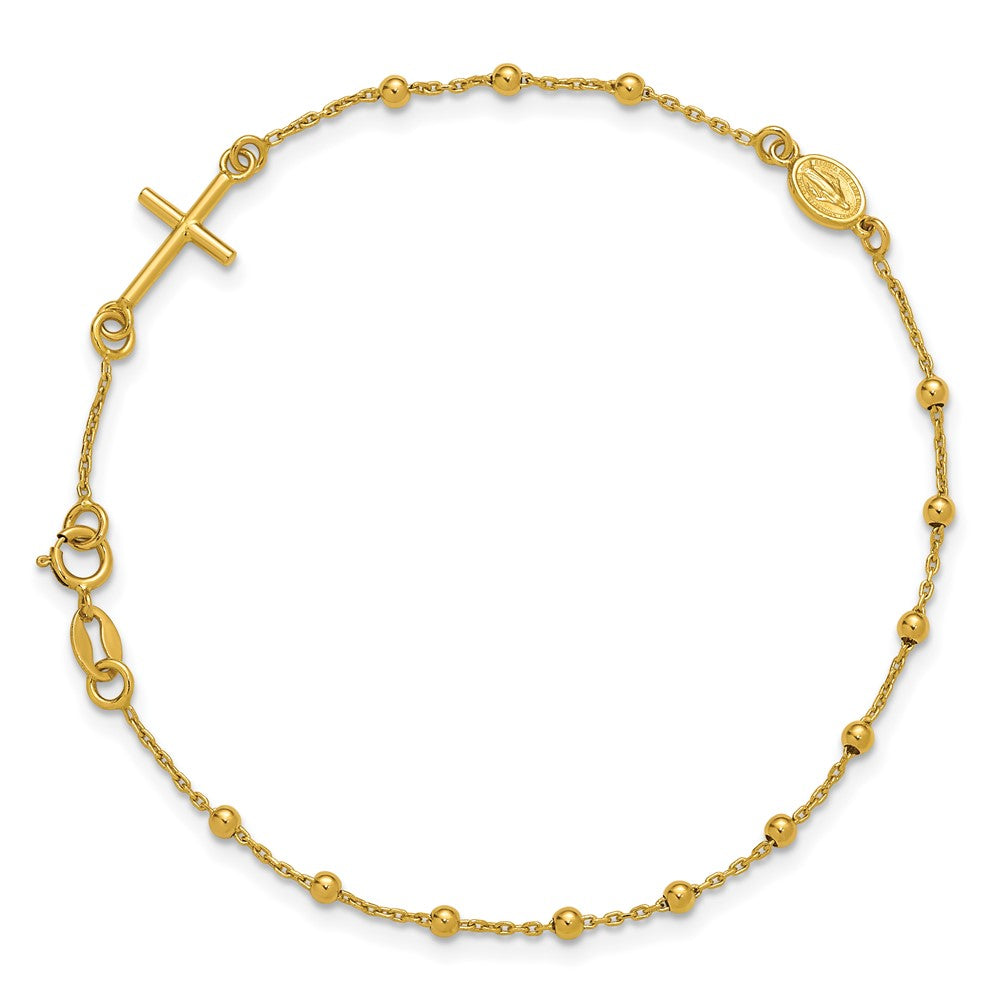 Polished Beaded Cross w/.5in ext. Rosary Bracelet