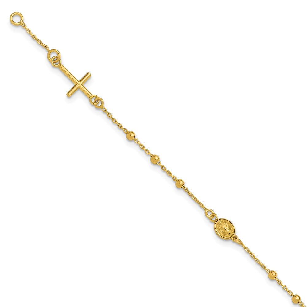 Polished Beaded Cross w/.5in ext. Rosary Bracelet