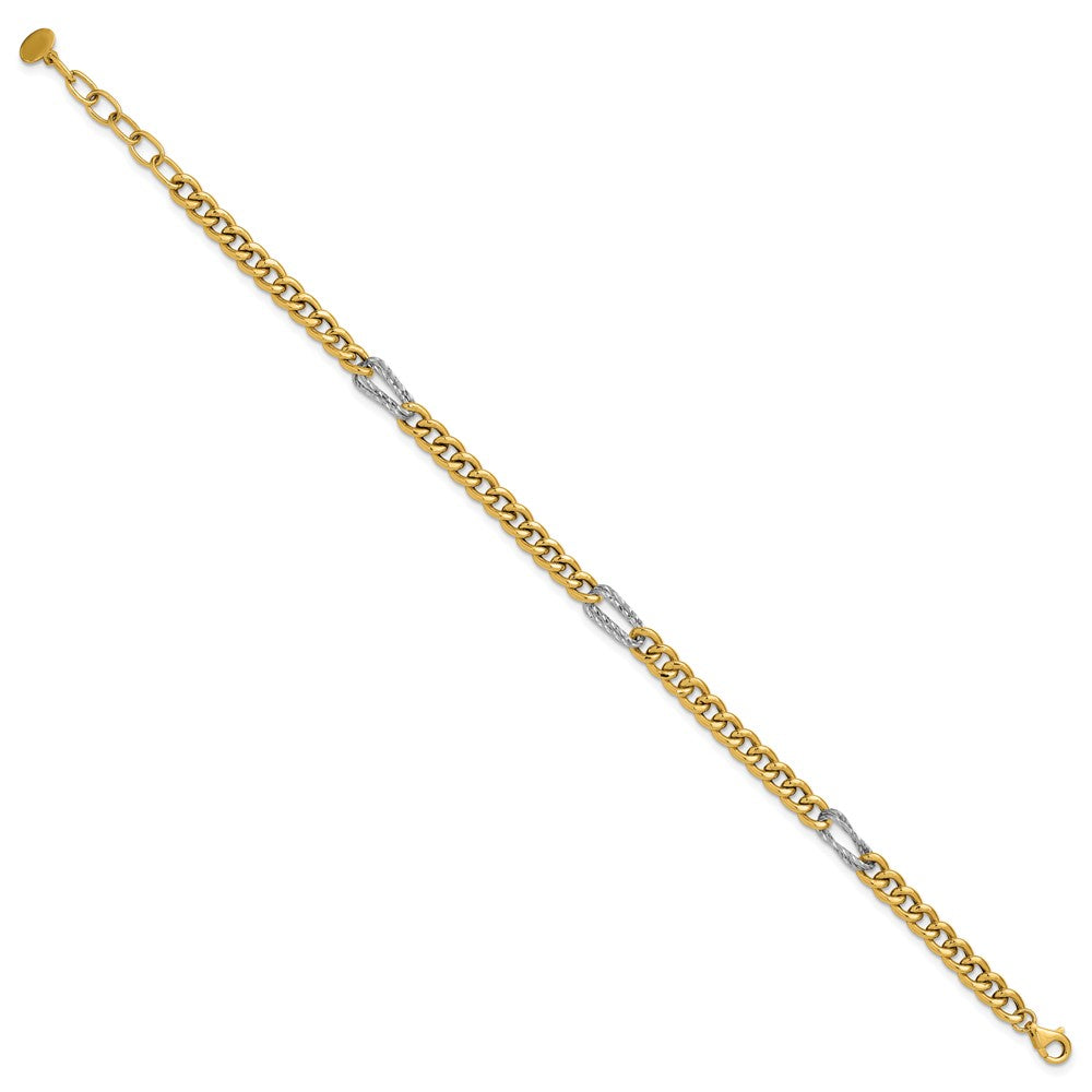 Polished / DC Fancy Link w/1in ext. Bracelet - Two-Tone Gold