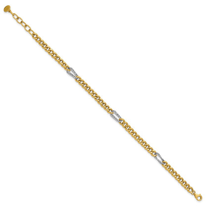 Polished / DC Fancy Link w/1in ext. Bracelet - Two-Tone Gold