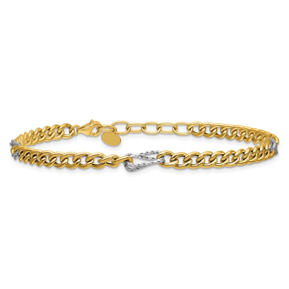 Polished / DC Fancy Link w/1in ext. Bracelet - Two-Tone Gold