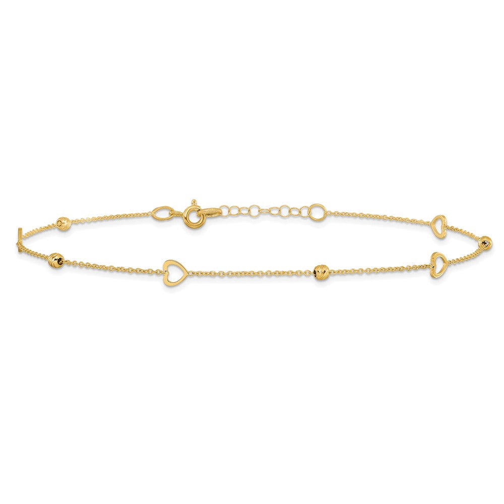Polished and D/C Heart w/1in ext. Anklet