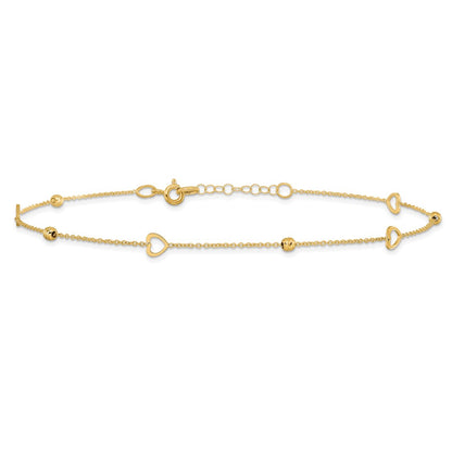 Polished and D/C Heart w/1in ext. Anklet