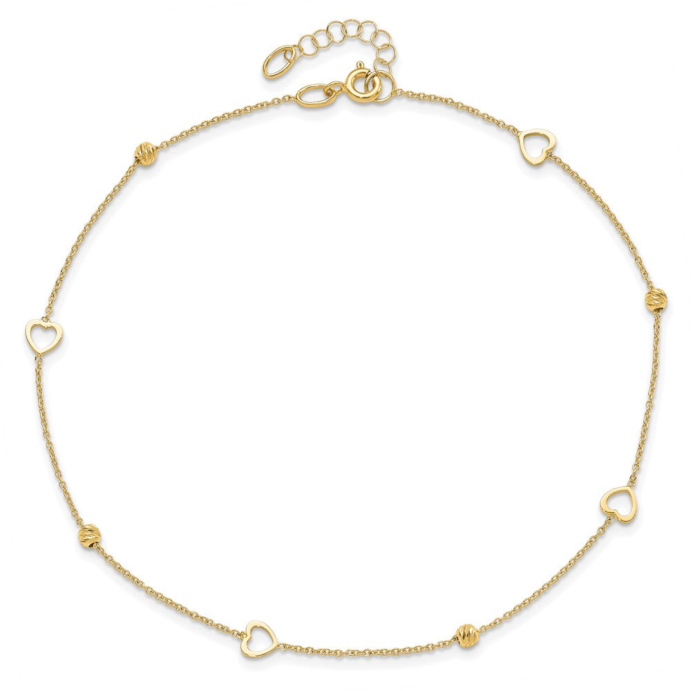 Polished and D/C Heart w/1in ext. Anklet